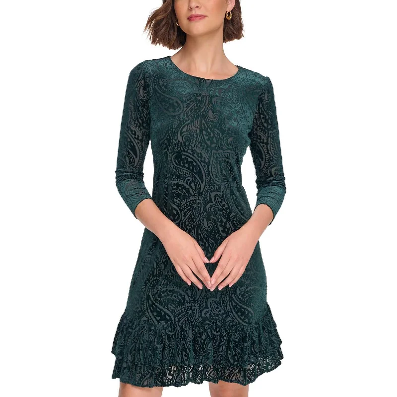 Winter Wardrobe Clearance Tommy Hilfiger Womens Petites Velvet Mini Sheath Dress