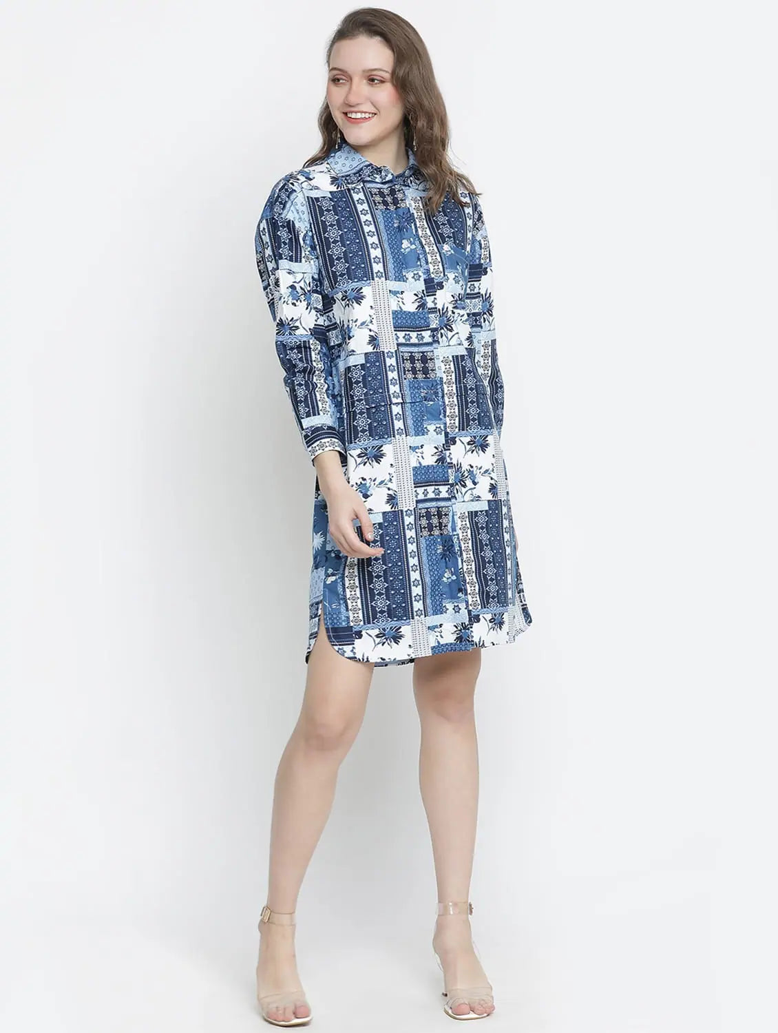 Sales For Clothes Atlante Blue Tropical Print Women Dress