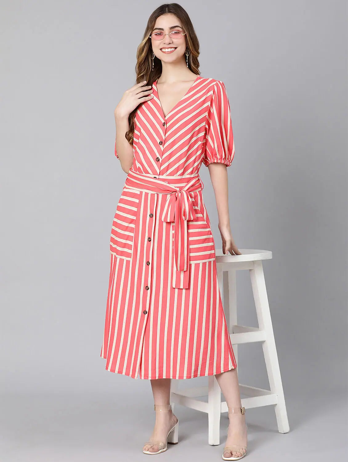 Women's Clothing Online Sale Fearless Red Stripy Tie-Knot Women Dress