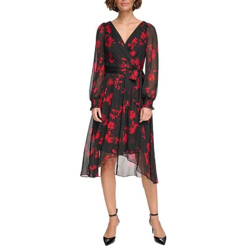Chic & Cozy Apparel DKNY Womens Petites Chiffon Metallic Fit & Flare Dress