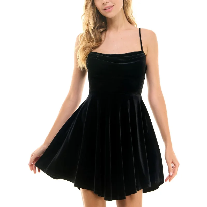 Modern Women's Apparel City Studio Womens Juniors Velvet Draped Babydoll Dress