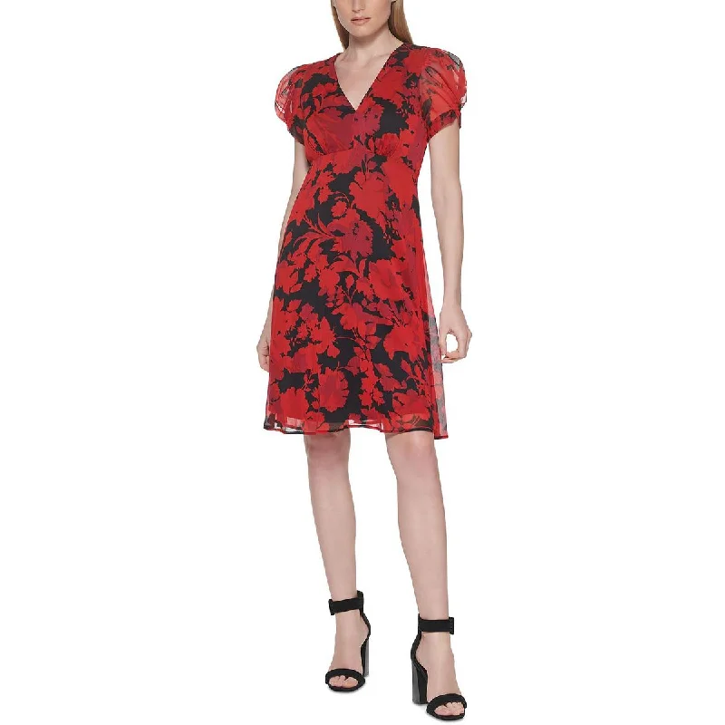Women's Formal Wear Calvin Klein Womens Empire Waist Puff Sleeves Fit & Flare Dress