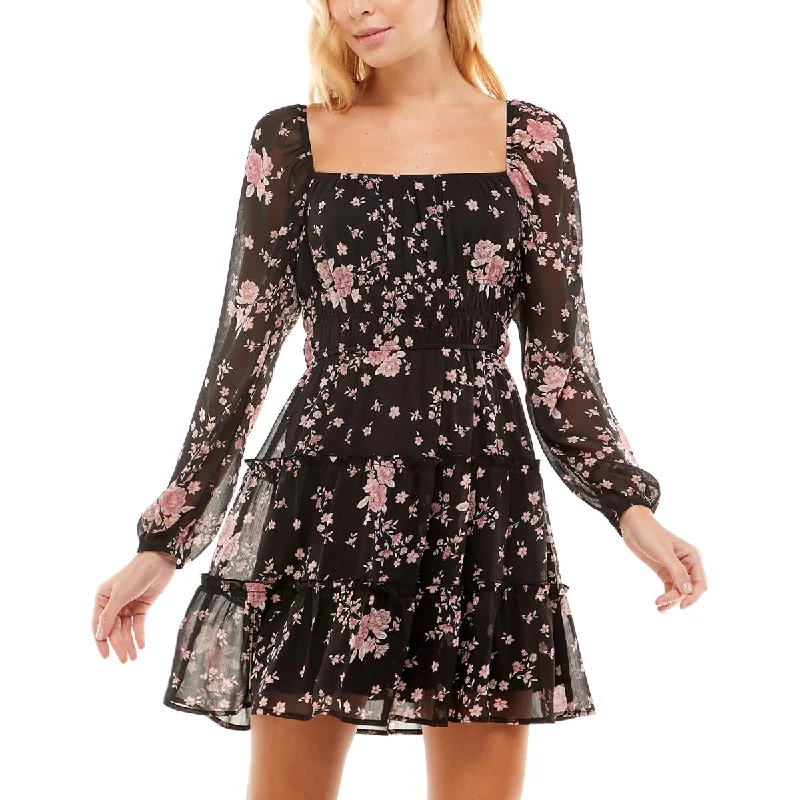 Workwear Fashion for Women Trixxi Womens Smocked Mini Fit & Flare Dress