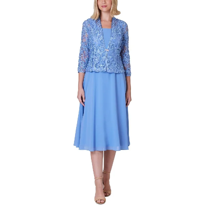 Laid-Back Elegance Jessica Howard Womens Chiffon Sequined Two Piece Dress