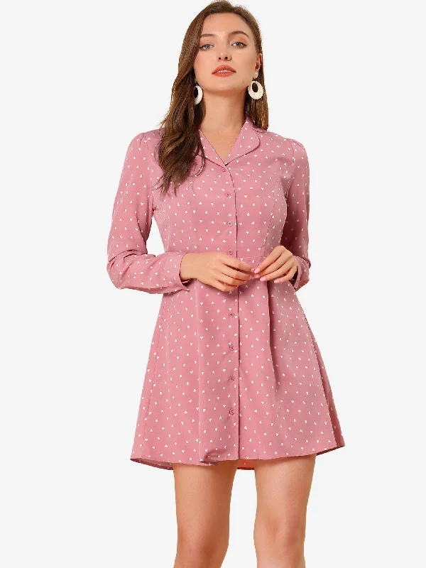 Trendy Women's Apparel Shirt Polka Dots Lapel Collar Button Down Collared Dress