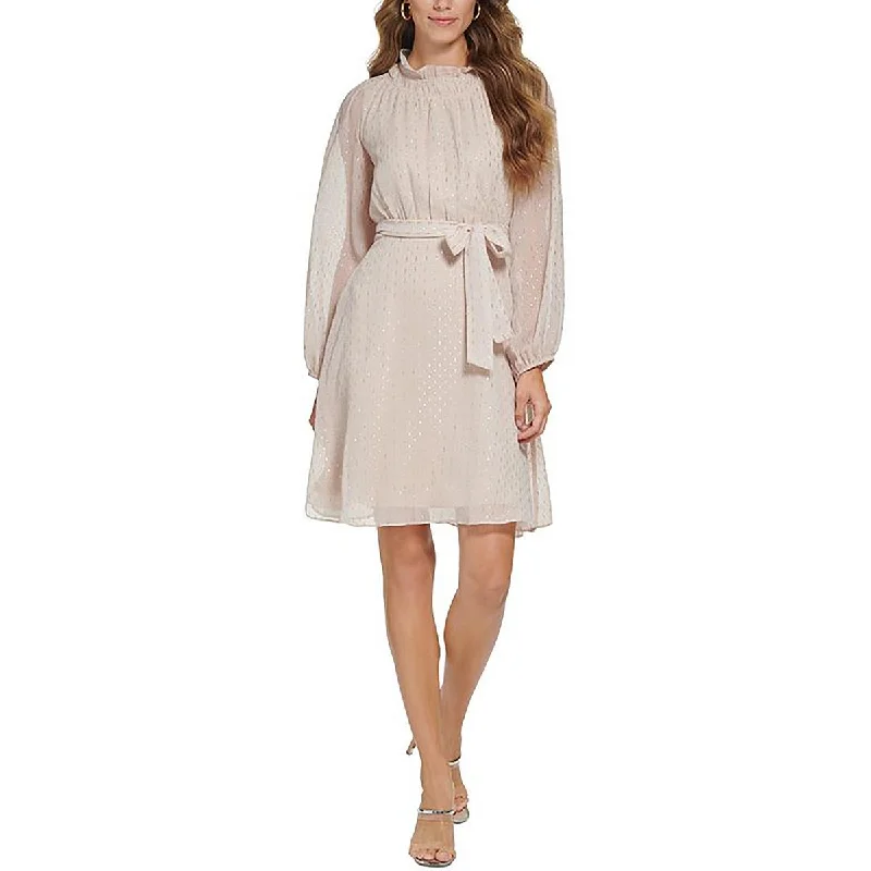 Women's Clothing Online Sale DKNY Womens Metallic  Fit & Flare Dress