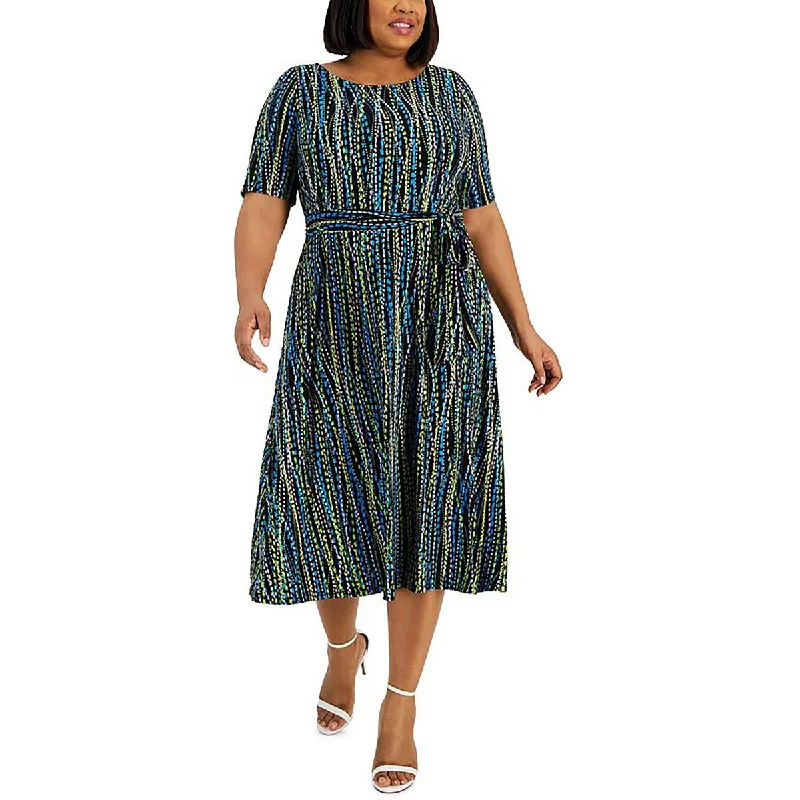 Trendy Women's Dresses Online Kasper Womens Plus Printed Belted Sheath Dress