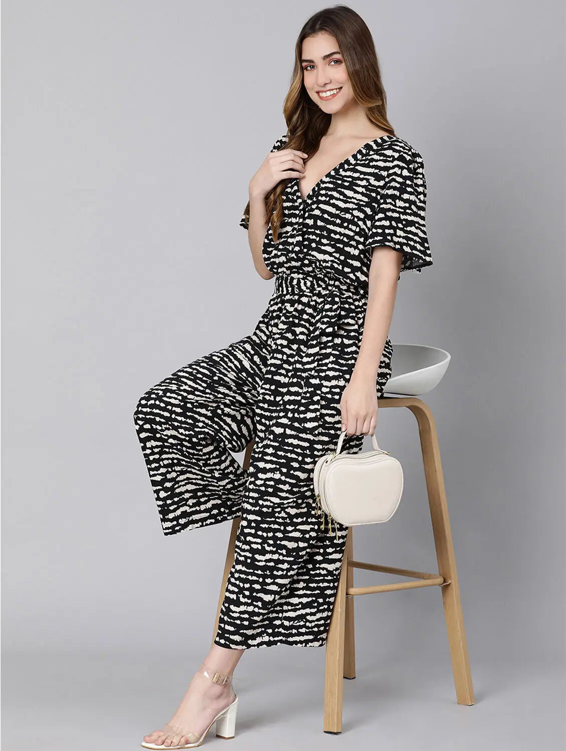 Sale Clearance Gallant Black Animal Print Tie-Knot Women Dress