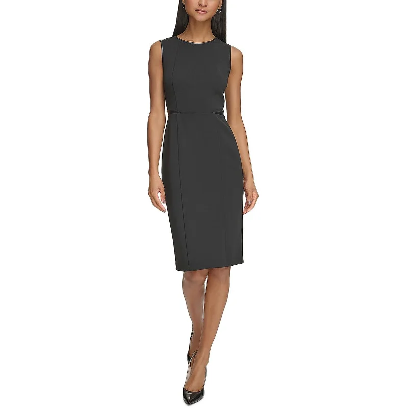 Everyday Women's Fashion Trends Karl Lagerfeld Paris Womens Faux Leather Trim Sheath Sheath Dress
