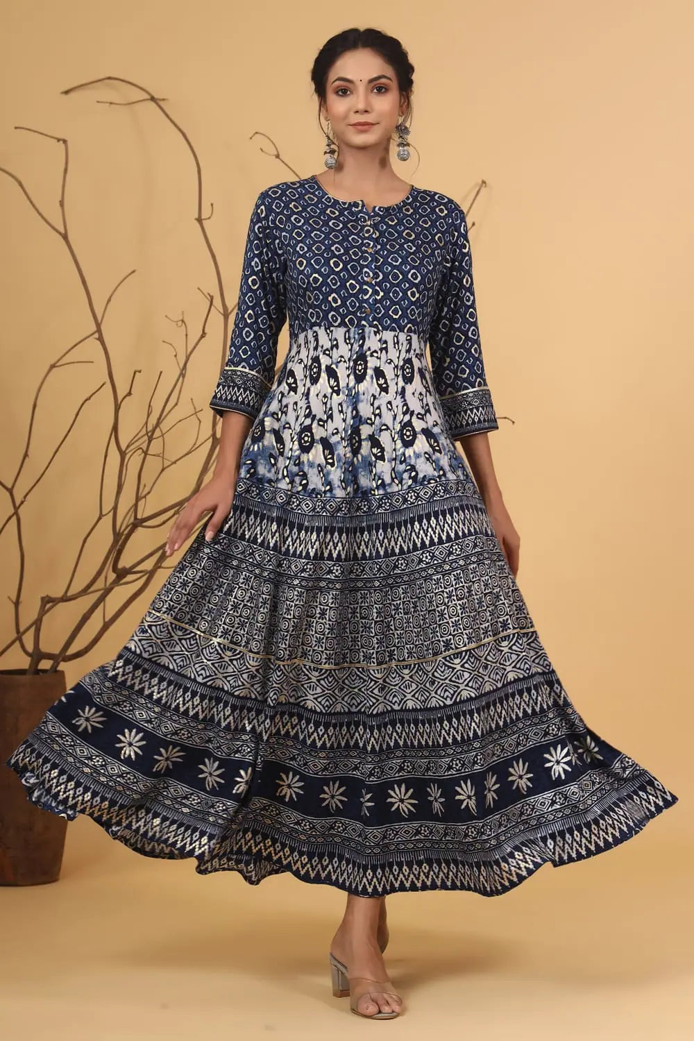 Women's Fashion Clothing Juniper Blue Rayon Printed Flared Dress