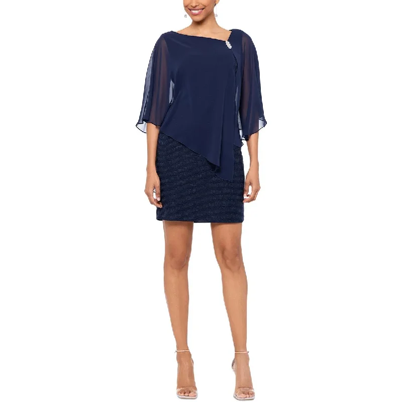 Weekend Sale X by Xscape Womens Mini Sheer Overlay Sheath Dress