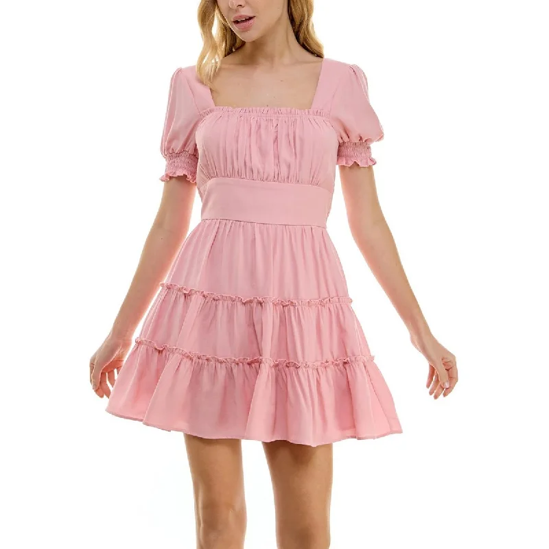 Luxury Women's Clothing Trixxi Womens Juniors Tiered Square Neck Fit & Flare Dress