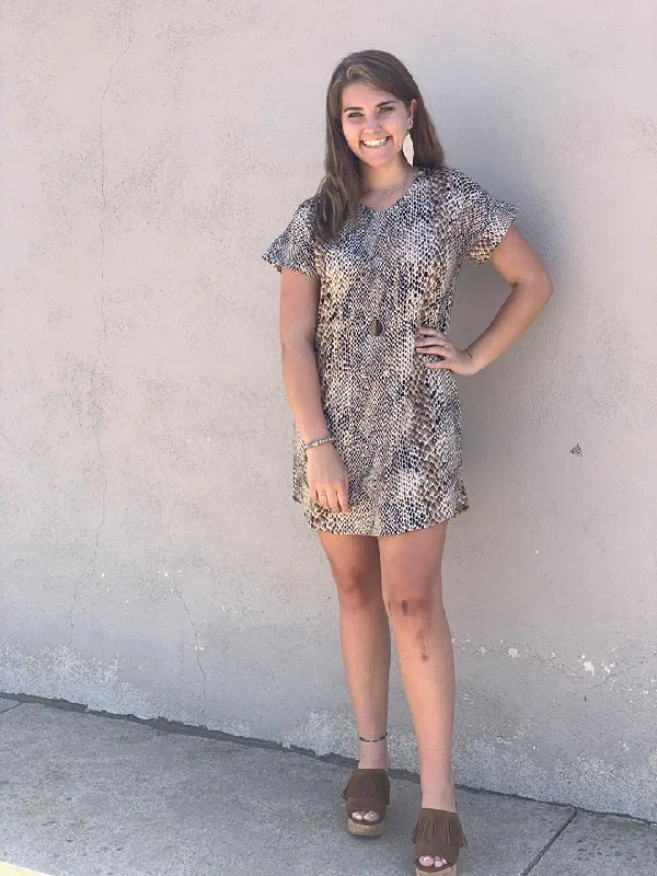 Fashion-forward Women's Wear Women's Brown and Cream Snake Skin Dress