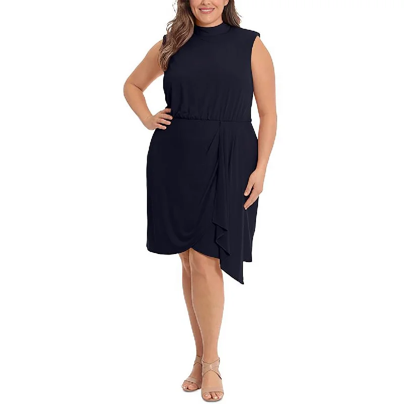 Workwear Fashion for Women London Times Womens Plus Asymmetric Mini Sheath Dress