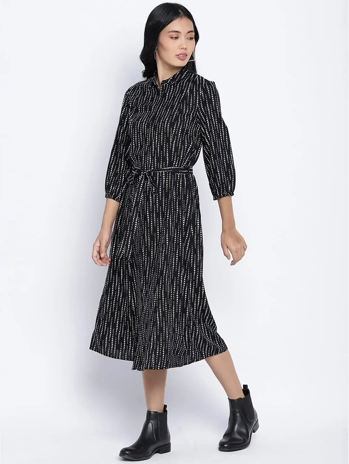Elegant Styles Flattered Black Button Down Women Dress