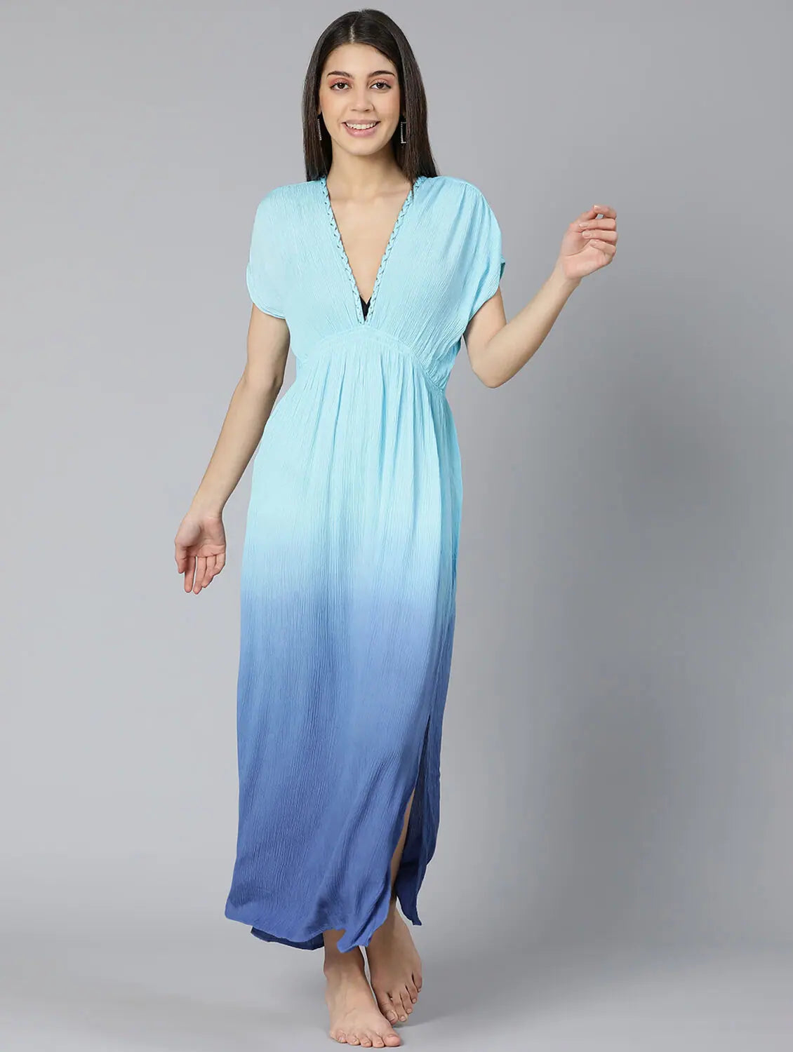 Women's Clothing Outfit Set Blue Tie Dye Effect Women Beachwear Dress