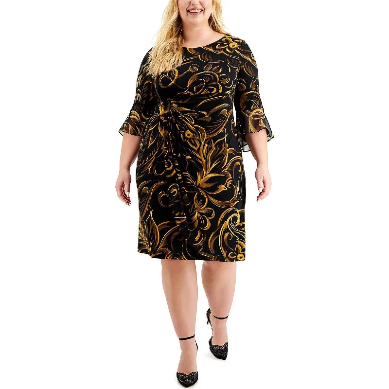 Vintage Fashion Connected Apparel Womens Plus Printed Knee Sheath Dress