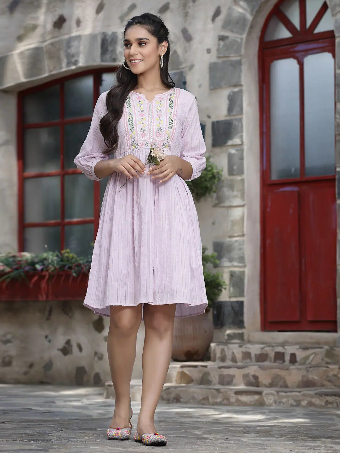 Women's Clothes For Special Occasions Juniper Women's Lavender Cotton Dobby Embroidered A-Line Short Dress Women's Clothes For Special Occasions Juniper Women's Lavender Cotton Dobby Embroidered A-Line Short Dress