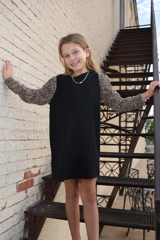 Women's Casual Wear Clothes Kids Black Sparkly Sleeve Dress