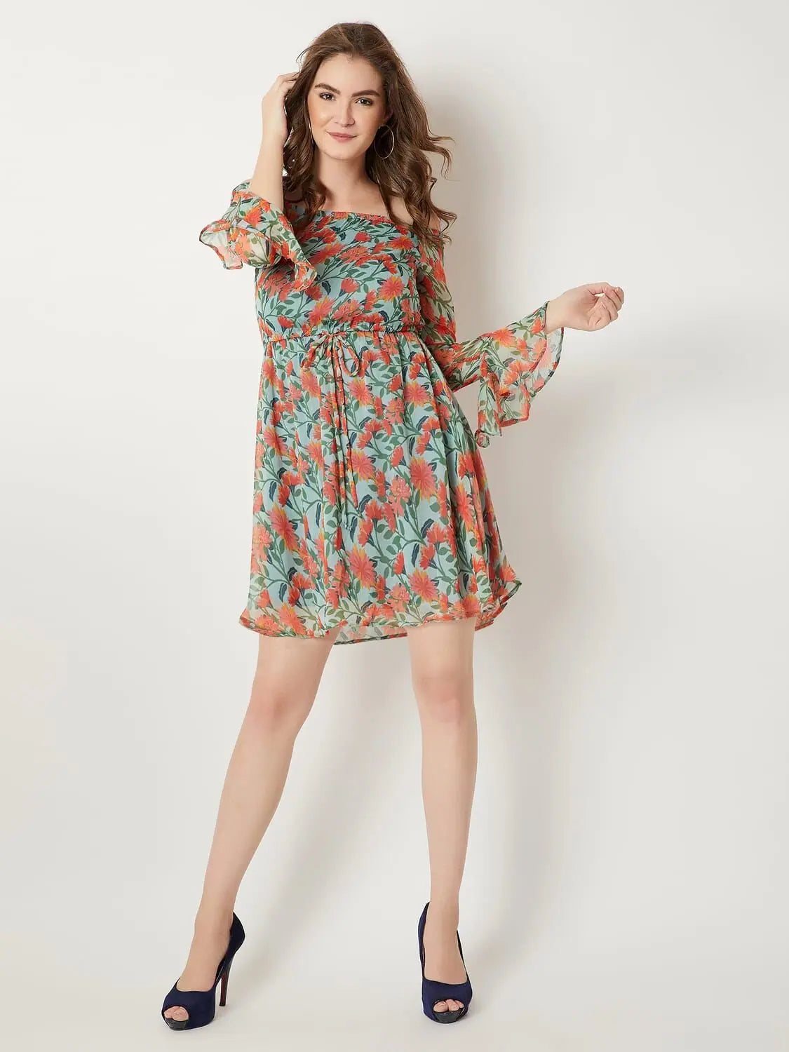 Women's Cozy Clothes Back To Reality Drawstring Bardot Dress Multicolor-Base Green