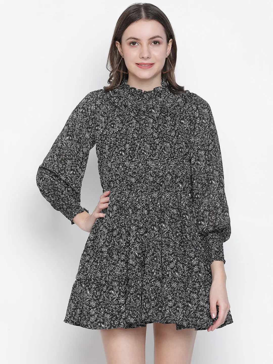Affordable Fashion for Women Radtad black with lining lurex print women gathered dress