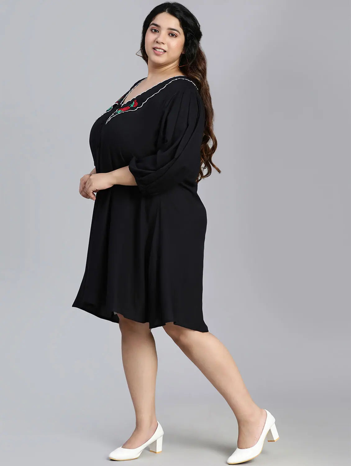 Women's Evening Wear Bright Black Button-Down Plus Size Women Dress