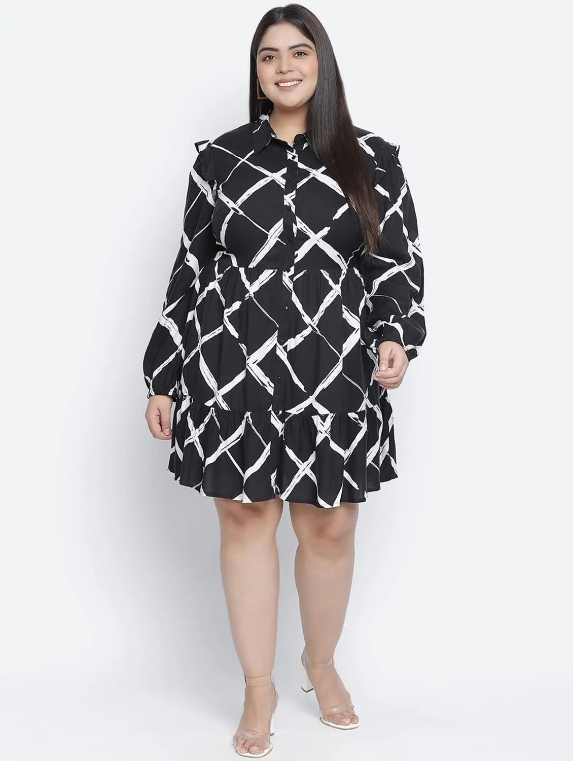 Women's Clothes For Special Occasions Lavish Black Check Print Button-Down Plus Size Dress Women's Clothes For Special Occasions Lavish Black Check Print Button-Down Plus Size Dress