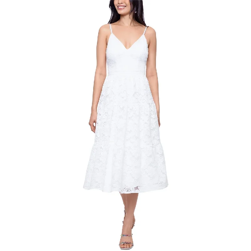 Formal Garments For Women Xscape Womens Solid Lace Fit & Flare Dress