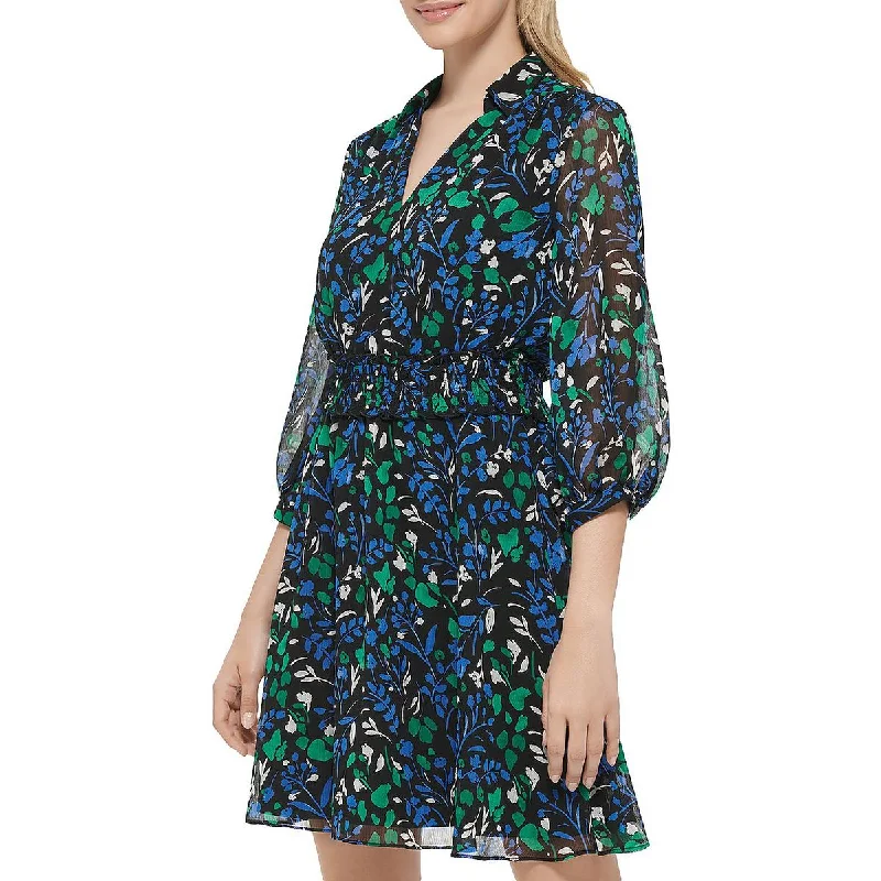 Women's Clothes And Garments Karl Lagerfeld Paris Womens Smocked Chiffon Fit & Flare Dress
