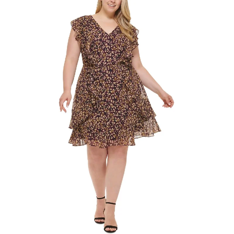 Business Casual Outfits Tommy Hilfiger Womens Plus Animal Print Mini Fit & Flare Dress