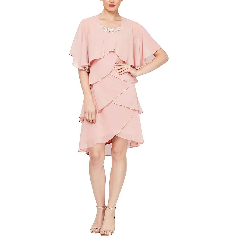 Women's Holiday Clothes SLNY Womens Petites Knee-Length Embellished Two Piece Dress