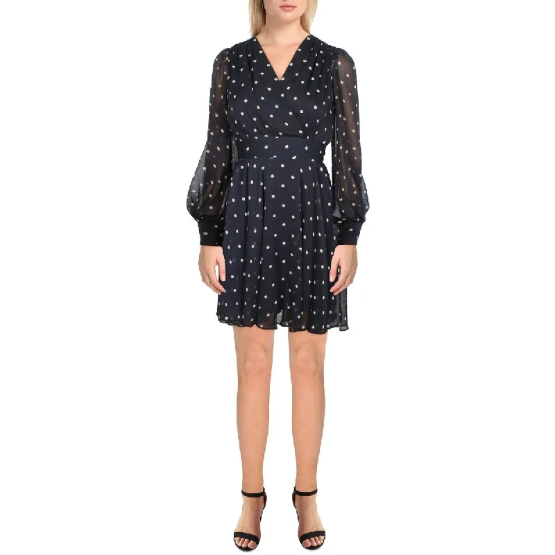 Graceful Fashion Tommy Hilfiger Womens Petites Polka Dot Chiffon Fit & Flare Dress