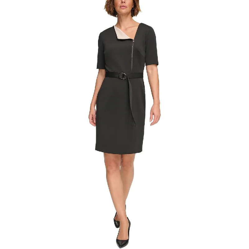 Stylish Women's Outfit DKNY Womens Scuba Asymmetric Neck Sheath Dress