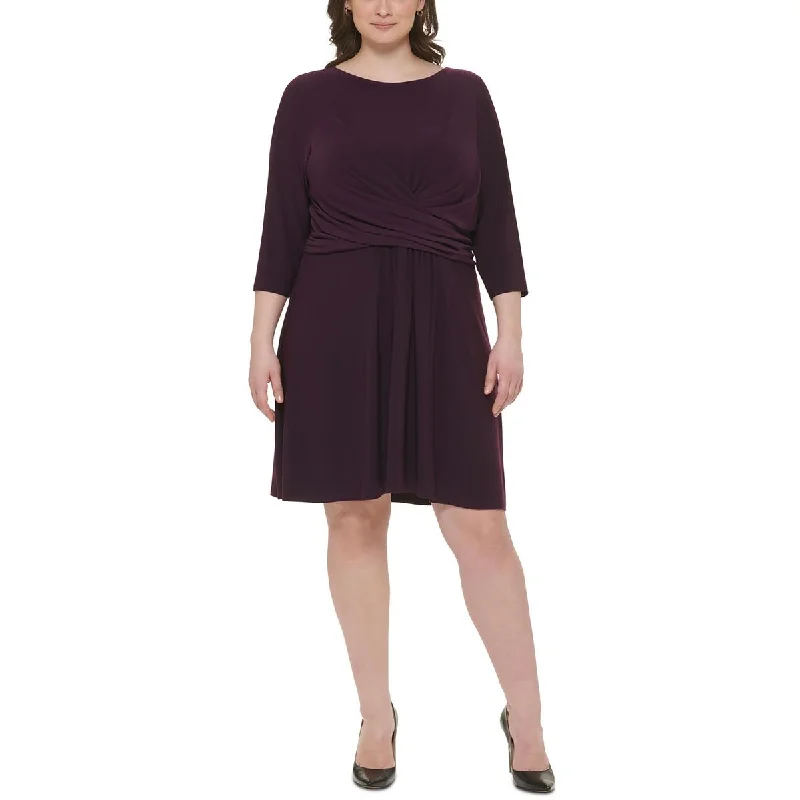 Winter Wardrobe Clearance Tommy Hilfiger Womens Plus Jersey Knit Crossover Fit & Flare Dress