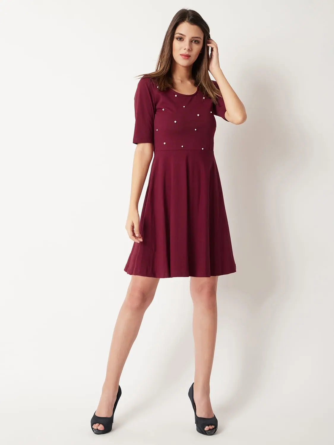 Clothing Woman Skippy Heather Pearl Dress Maroon