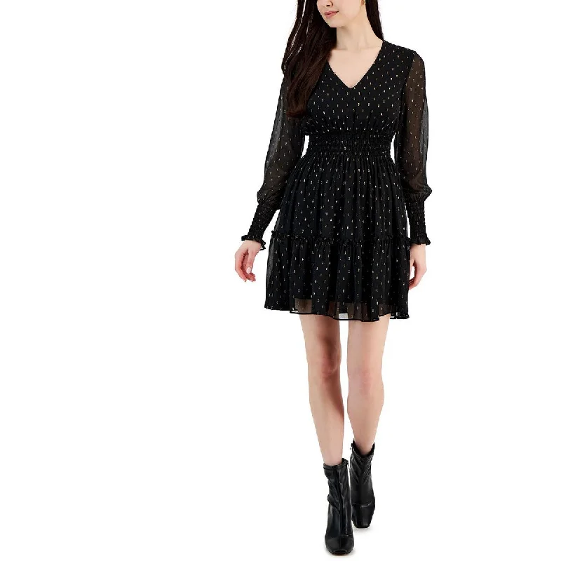 Women's Trendy Outfit Taylor Womens Petites Metallic Mini Fit & Flare Dress