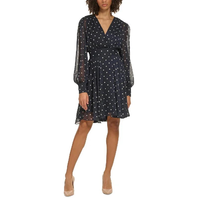 Sale On Sale Tommy Hilfiger Womens Chiffon Polka Dot Fit & Flare Dress