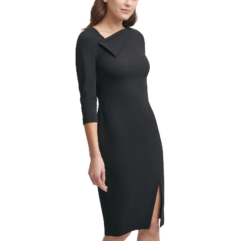 Women's Clothes For Outdoor Events Calvin Klein Womens Front Slit Envelope Neck Sheath Dress
