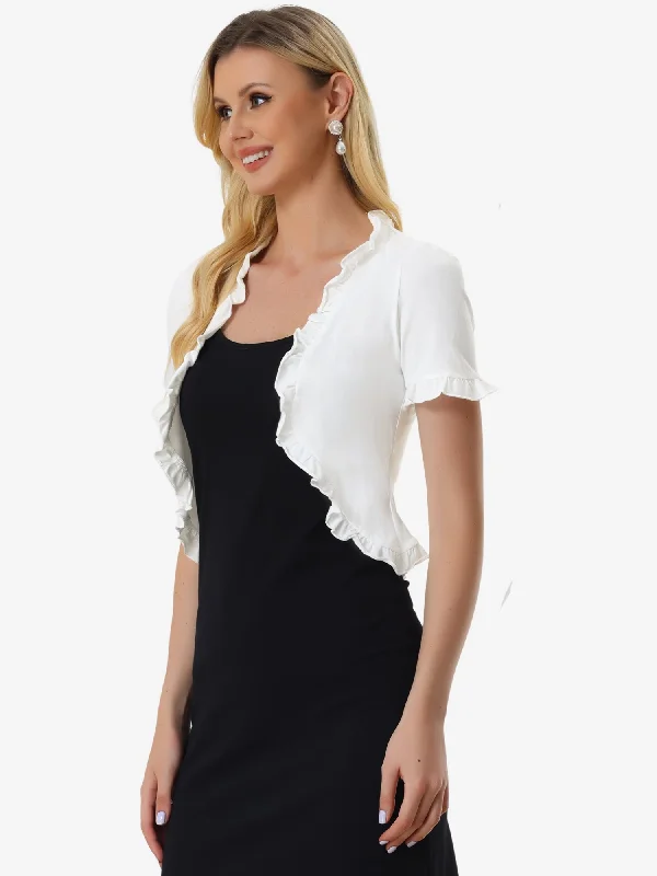 Women's Loungewear Clothes Bolero Shrugs Ruffle Short Sleeve Shrugs for Dress
