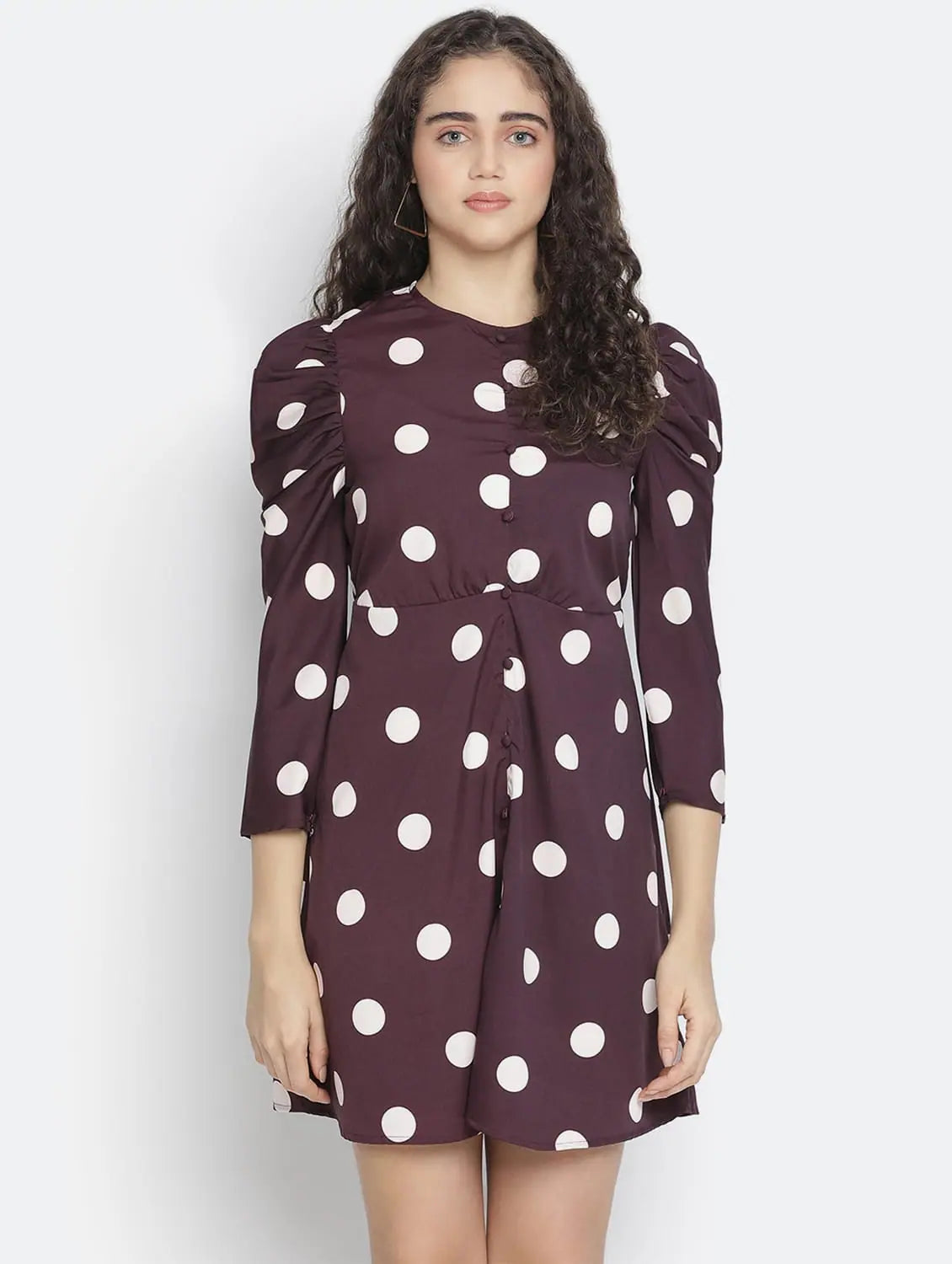Women's Clothing Sets Swifty Polka Print Cute Women Puff Sleeve Dress