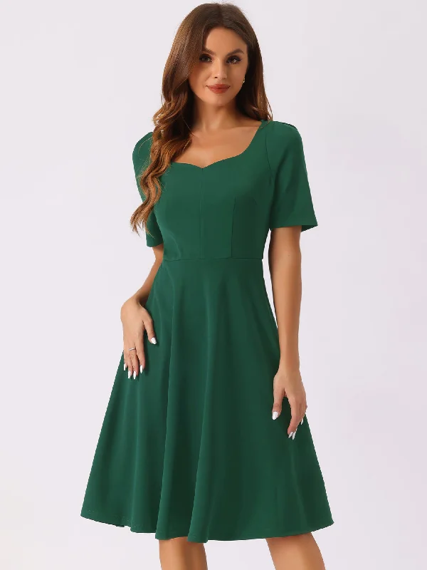 Women's Activewear Garments Work Sweetheart Neckline Short Sleeve A-Line Dress