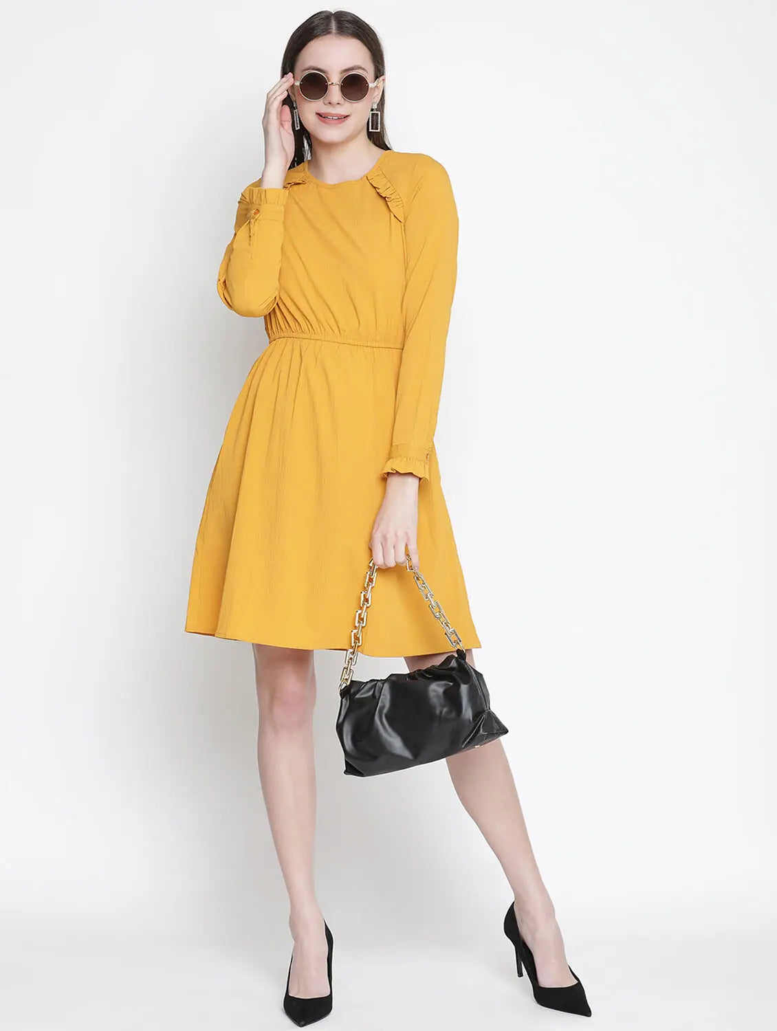 Women's Seasonal Fashion Trends Rich Yellow Elasticated Women Dress