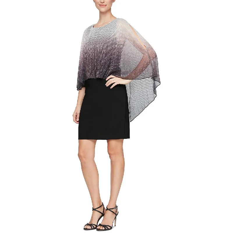 Affordable Women's Clothing SLNY Womens Metallic Cape Mini Two Piece Dress