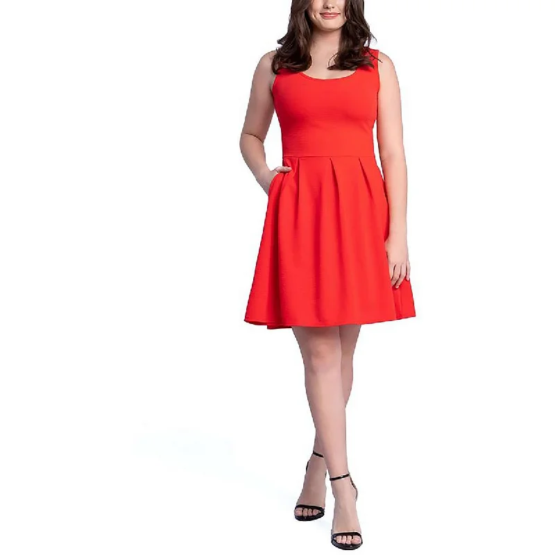 Fashion Women's Clothing 24seven Comfort Apparel Womens Plus Pleated Textured Fit & Flare Dress