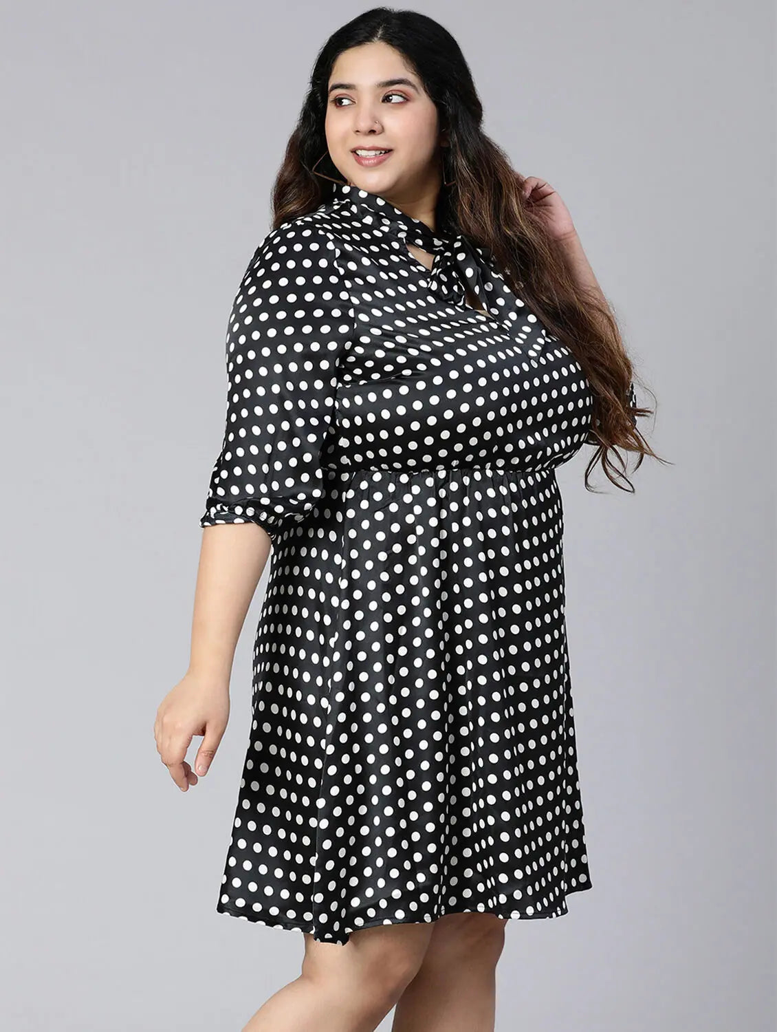 Workwear Fashion for Women Polka Dot Elasticated Plus Size Women Dress