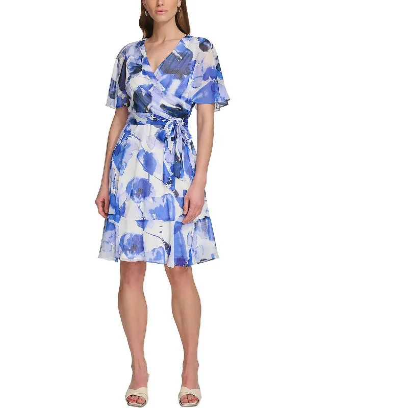 Fashion-Forward Women's Clothing DKNY Womens Surplice Above Knee Fit & Flare Dress