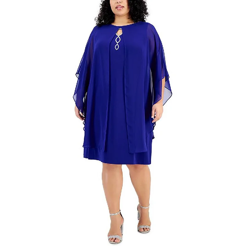 Women Clothing Connected Apparel Womens Rhinestone Cape Sleeve Sheath Dress