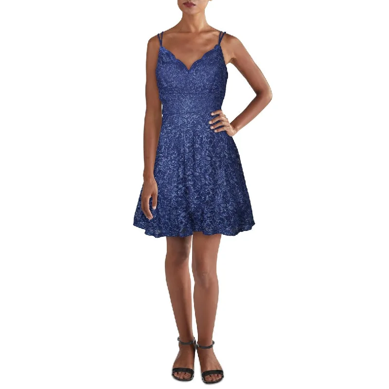 Women's Clothes For Work Events Teeze Me Womens Juniors Metallic Lace Fit & Flare Dress