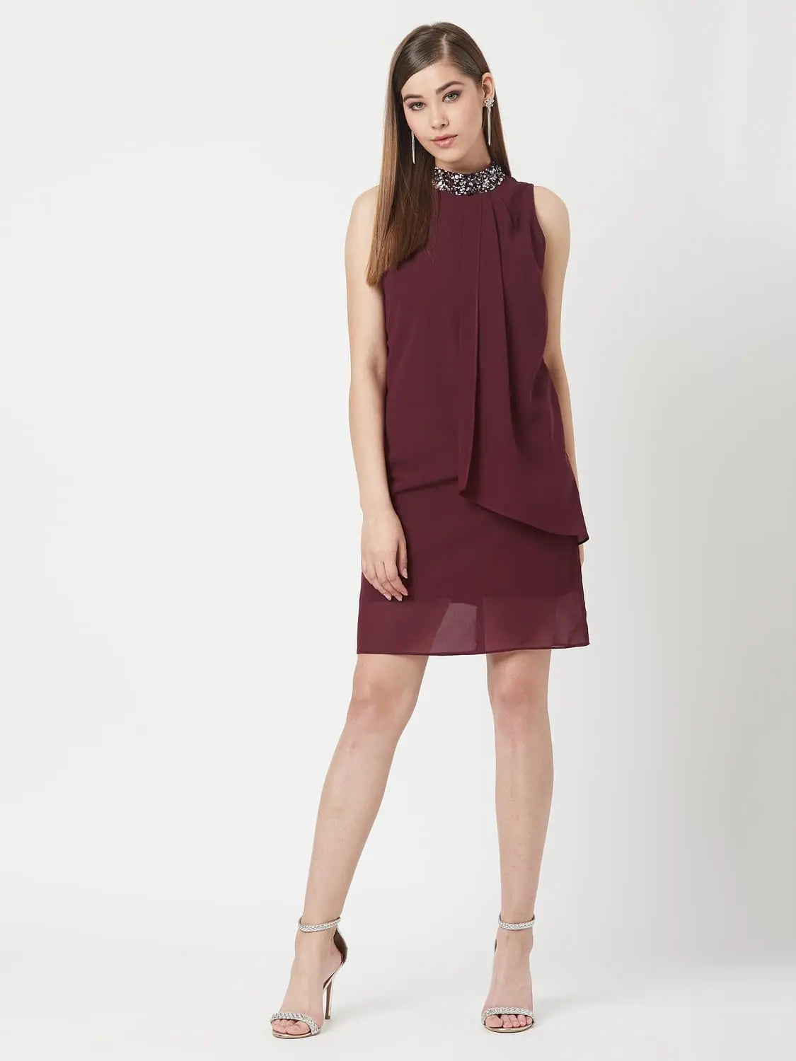 Women's Work Outfit For The Office Strawberry Swing Sequin Collar Dress Wine Red