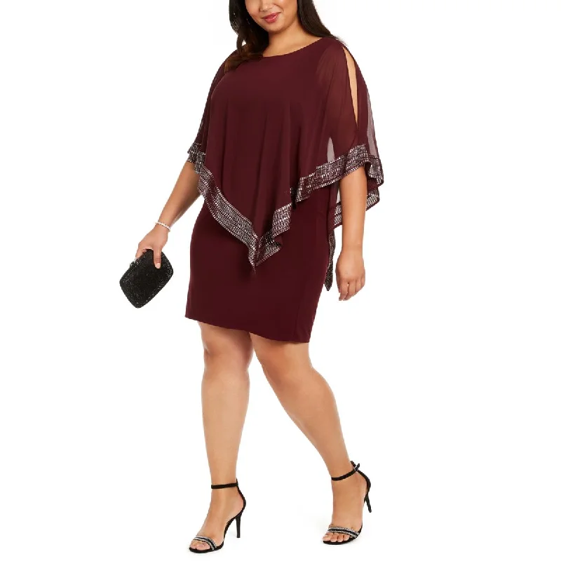 Elegant Clothing For Women SLNY Womens Plus Capelet Short Sheath Dress